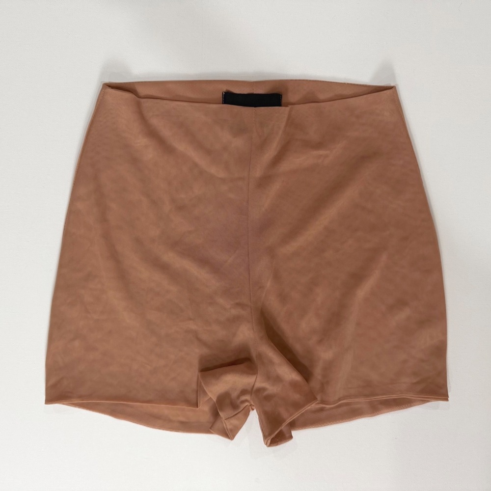 Albina Dyla Mesh Biker Shorts Womens Small Tan NWOT Sheer High Waist Layering